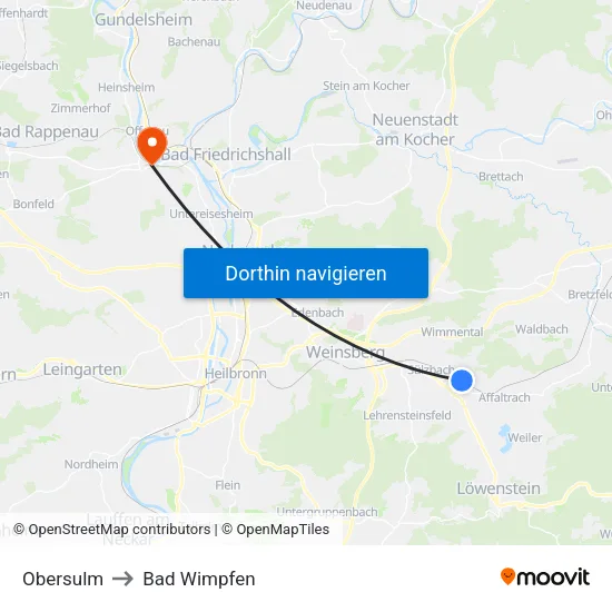 Obersulm to Bad Wimpfen map