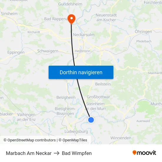 Marbach Am Neckar to Bad Wimpfen map