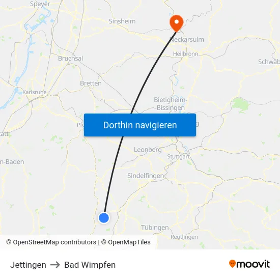 Jettingen to Bad Wimpfen map