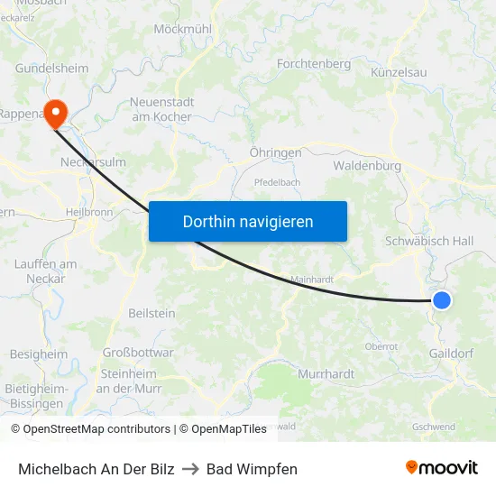 Michelbach An Der Bilz to Bad Wimpfen map