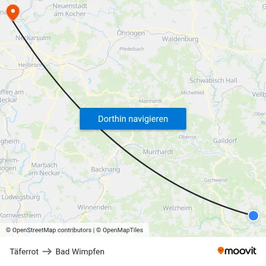 Täferrot to Bad Wimpfen map