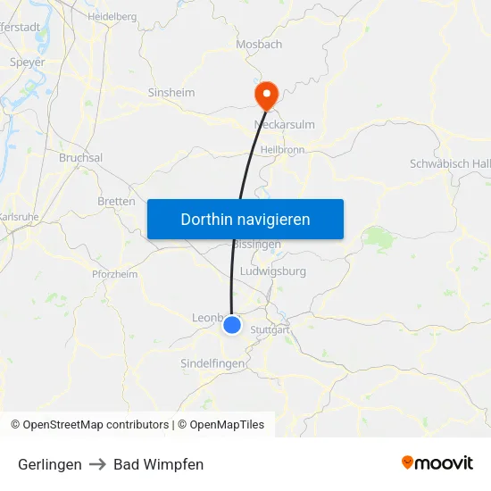 Gerlingen to Bad Wimpfen map