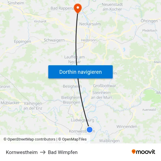 Kornwestheim to Bad Wimpfen map