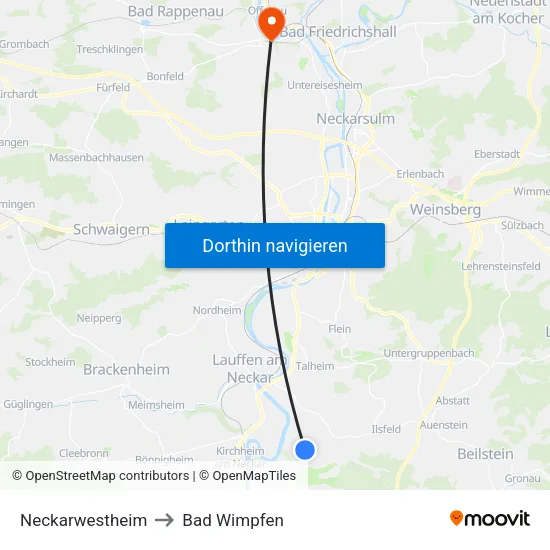 Neckarwestheim to Bad Wimpfen map
