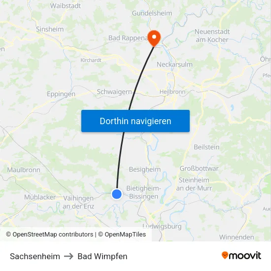 Sachsenheim to Bad Wimpfen map