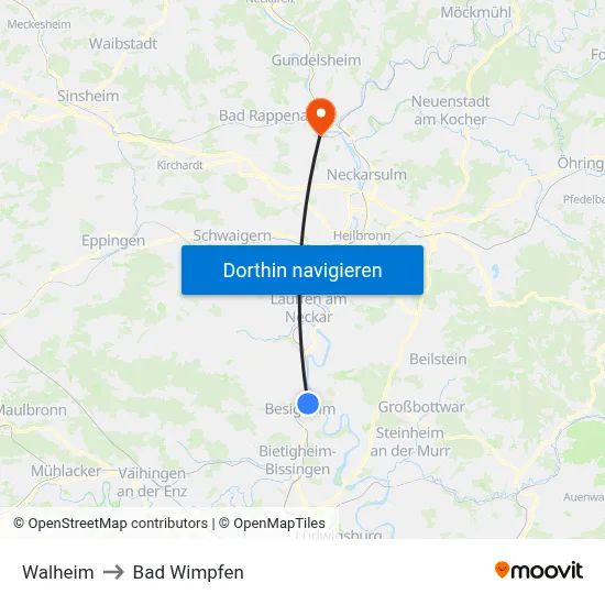 Walheim to Bad Wimpfen map