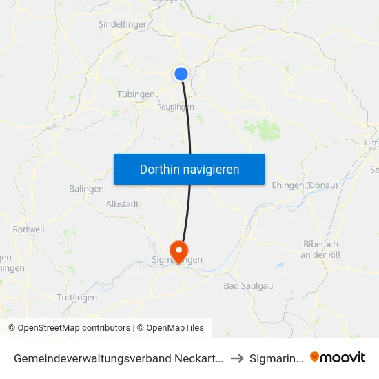 Gemeindeverwaltungsverband Neckartenzlingen to Sigmaringen map