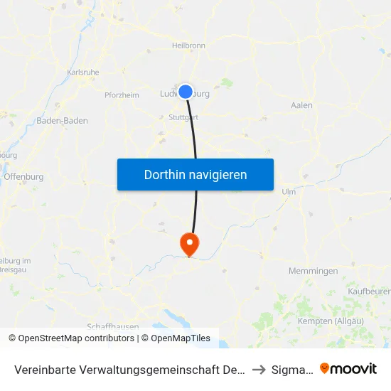 Vereinbarte Verwaltungsgemeinschaft Der Stadt Freiberg am Neckar to Sigmaringen map