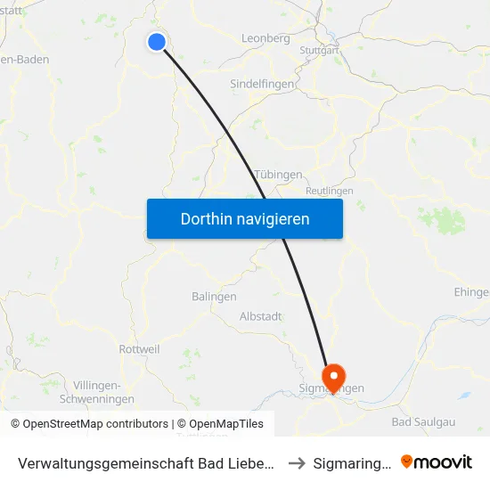 Verwaltungsgemeinschaft Bad Liebenzell to Sigmaringen map