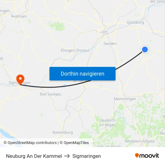 Neuburg An Der Kammel to Sigmaringen map