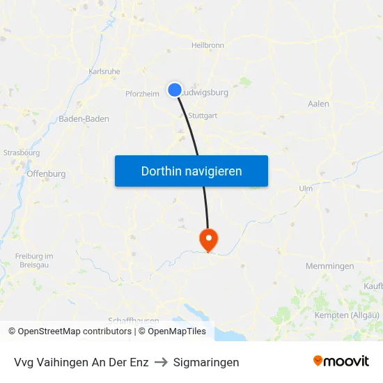 Vvg Vaihingen An Der Enz to Sigmaringen map