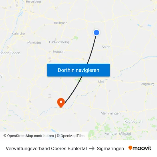 Verwaltungsverband Oberes Bühlertal to Sigmaringen map