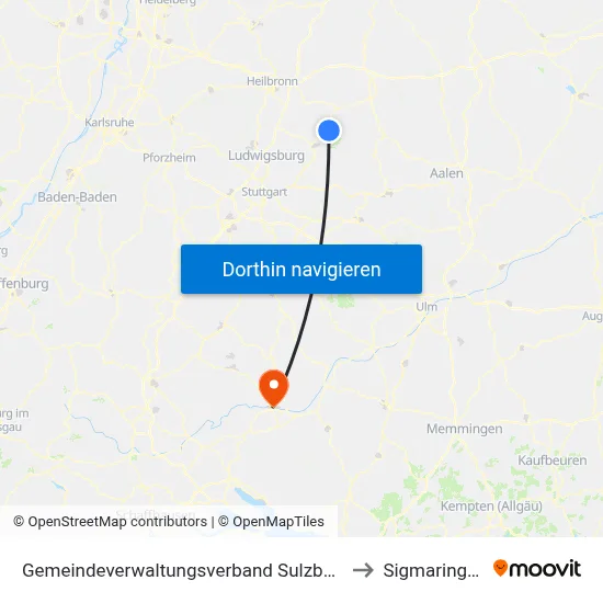 Gemeindeverwaltungsverband Sulzbach to Sigmaringen map