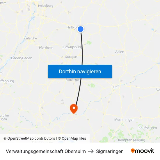 Verwaltungsgemeinschaft Obersulm to Sigmaringen map