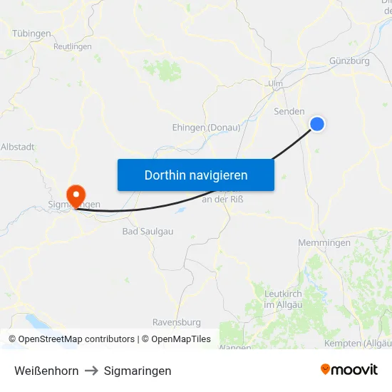 Weißenhorn to Sigmaringen map