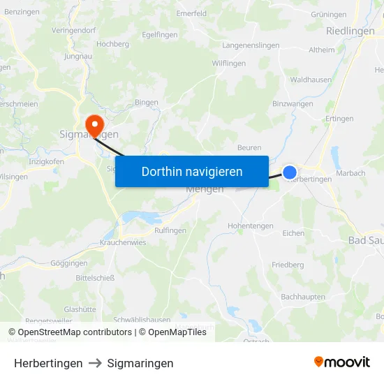 Herbertingen to Sigmaringen map