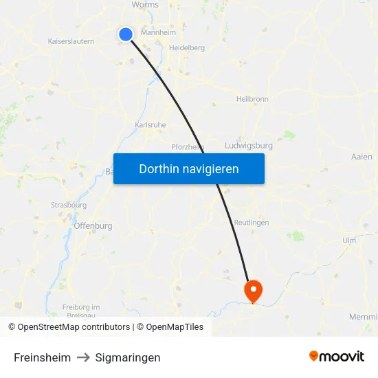 Freinsheim to Sigmaringen map