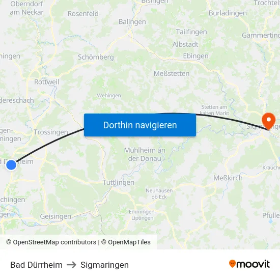 Bad Dürrheim to Sigmaringen map