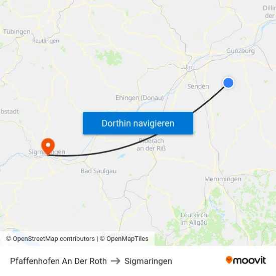 Pfaffenhofen An Der Roth to Sigmaringen map