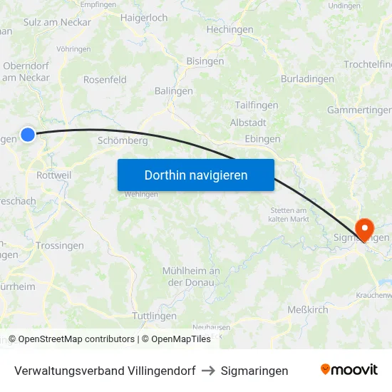 Verwaltungsverband Villingendorf to Sigmaringen map
