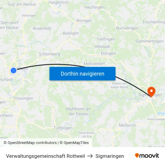 Verwaltungsgemeinschaft Rottweil to Sigmaringen map