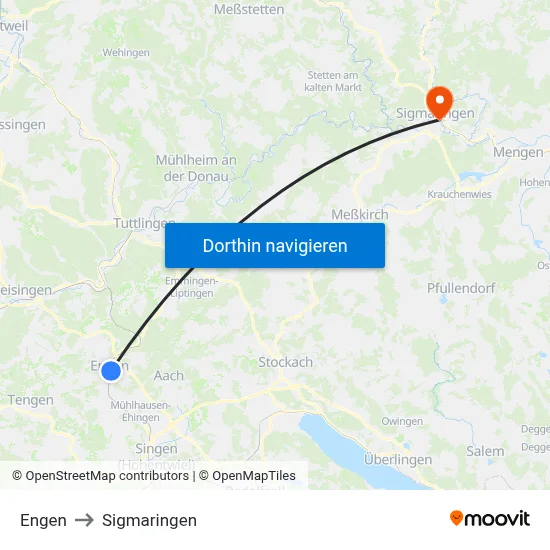 Engen to Sigmaringen map