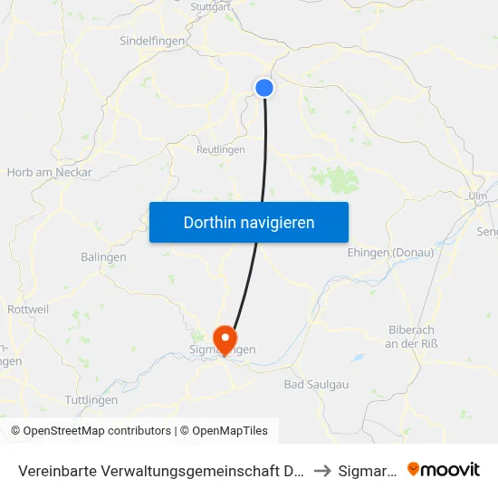 Vereinbarte Verwaltungsgemeinschaft Der Stadt Nürtingen to Sigmaringen map