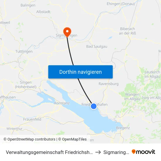 Verwaltungsgemeinschaft Friedrichshafen to Sigmaringen map