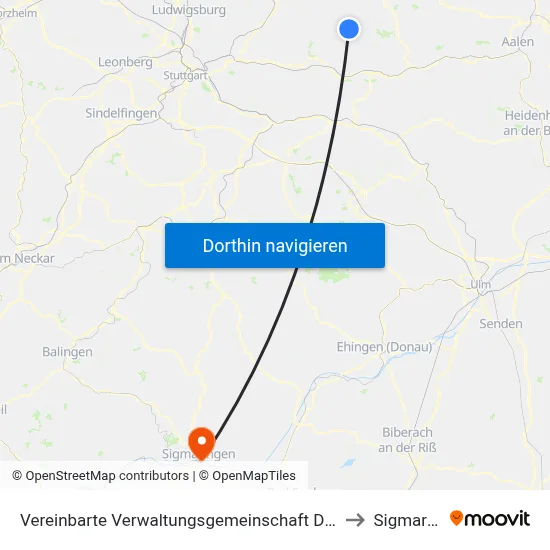 Vereinbarte Verwaltungsgemeinschaft Der Stadt Welzheim to Sigmaringen map
