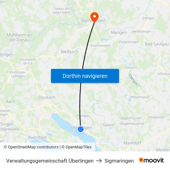 Verwaltungsgemeinschaft Überlingen to Sigmaringen map