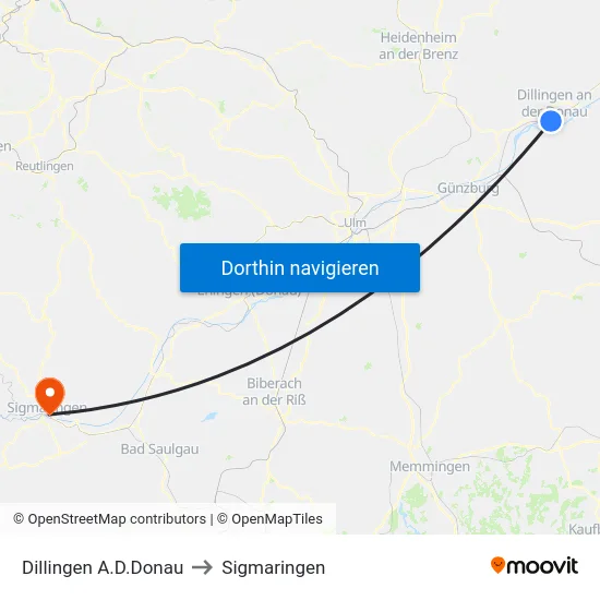 Dillingen A.D.Donau to Sigmaringen map