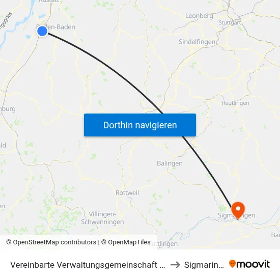 Vereinbarte Verwaltungsgemeinschaft Sinzheim to Sigmaringen map