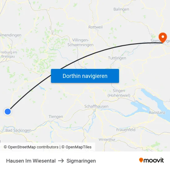 Hausen Im Wiesental to Sigmaringen map