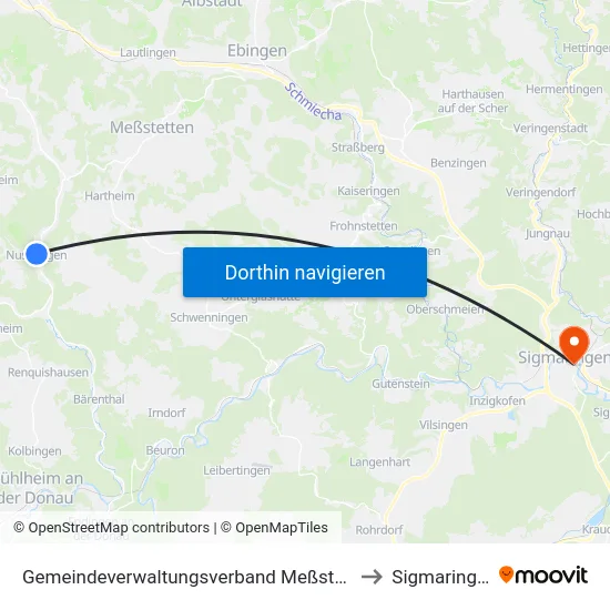 Gemeindeverwaltungsverband Meßstetten to Sigmaringen map