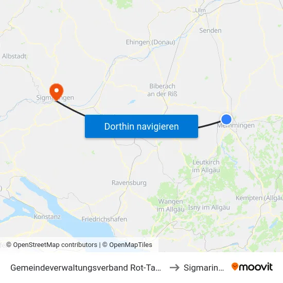 Gemeindeverwaltungsverband Rot-Tannheim to Sigmaringen map