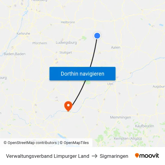 Verwaltungsverband Limpurger Land to Sigmaringen map