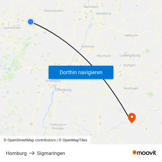 Homburg to Sigmaringen map