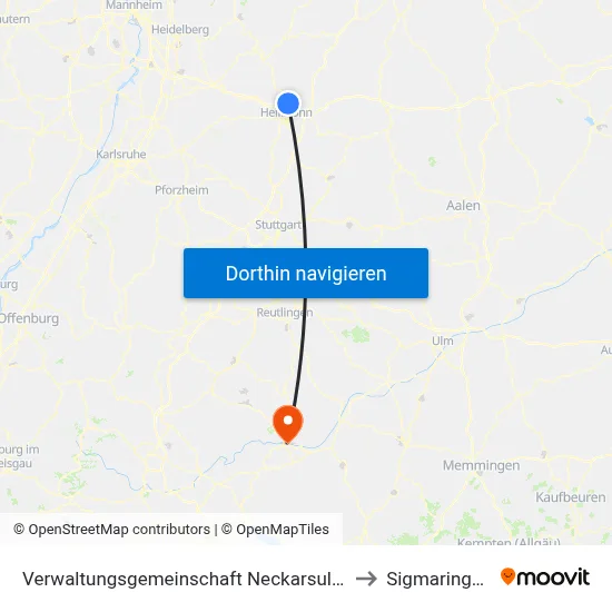 Verwaltungsgemeinschaft Neckarsulm to Sigmaringen map