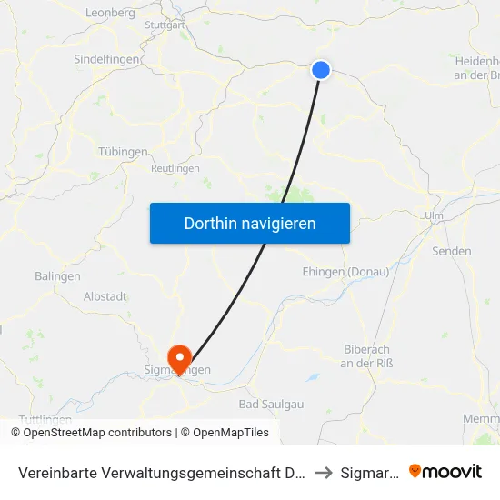 Vereinbarte Verwaltungsgemeinschaft Der Stadt Göppingen to Sigmaringen map