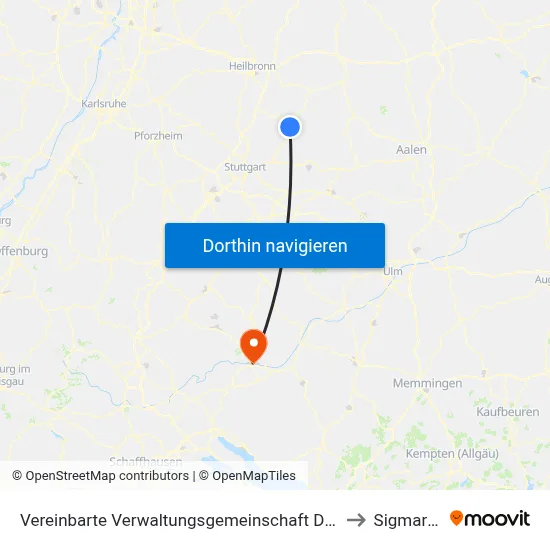 Vereinbarte Verwaltungsgemeinschaft Der Stadt Backnang to Sigmaringen map