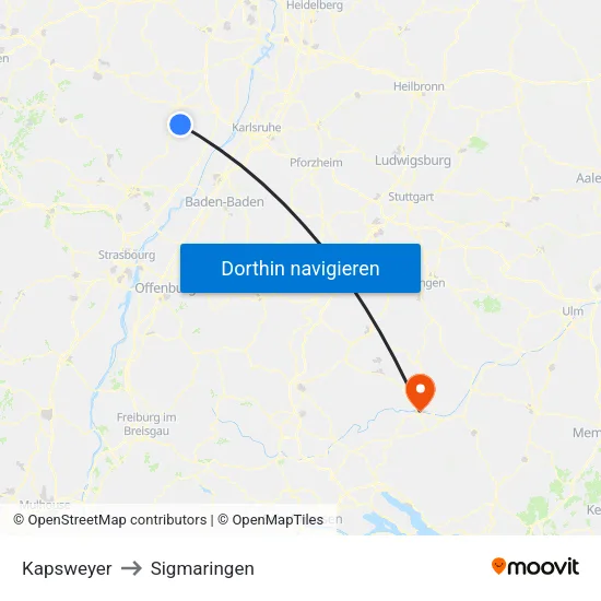 Kapsweyer to Sigmaringen map