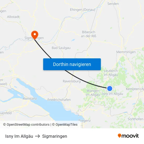Isny Im Allgäu to Sigmaringen map