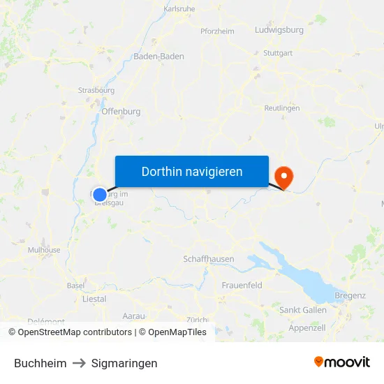Buchheim to Sigmaringen map