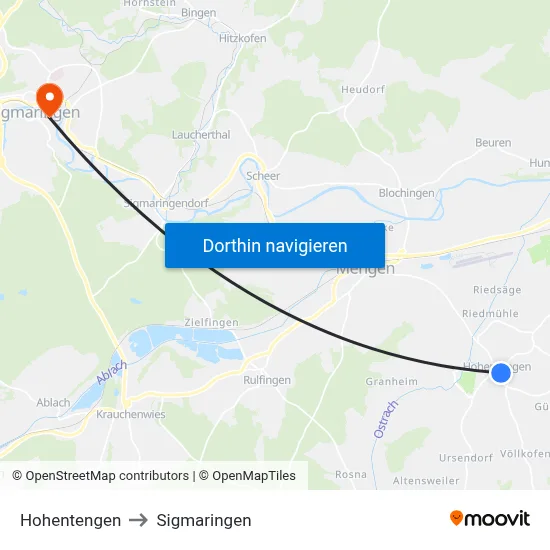Hohentengen to Sigmaringen map
