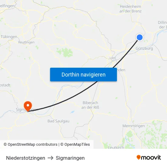 Niederstotzingen to Sigmaringen map