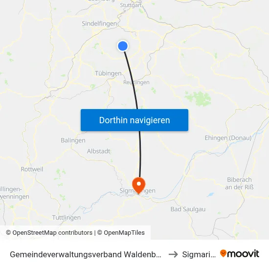 Gemeindeverwaltungsverband Waldenbuch/Steinenbronn to Sigmaringen map
