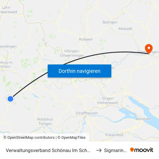 Verwaltungsverband Schönau Im Schwarzwald to Sigmaringen map