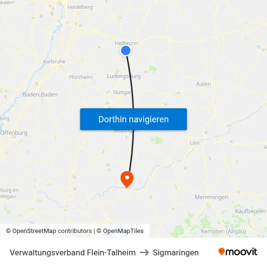 Verwaltungsverband Flein-Talheim to Sigmaringen map