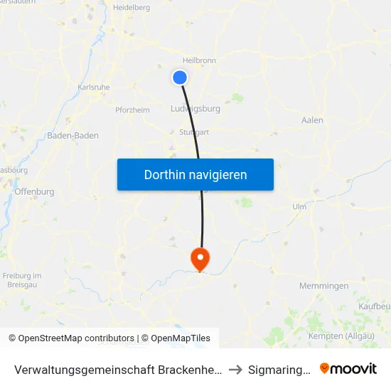 Verwaltungsgemeinschaft Brackenheim to Sigmaringen map