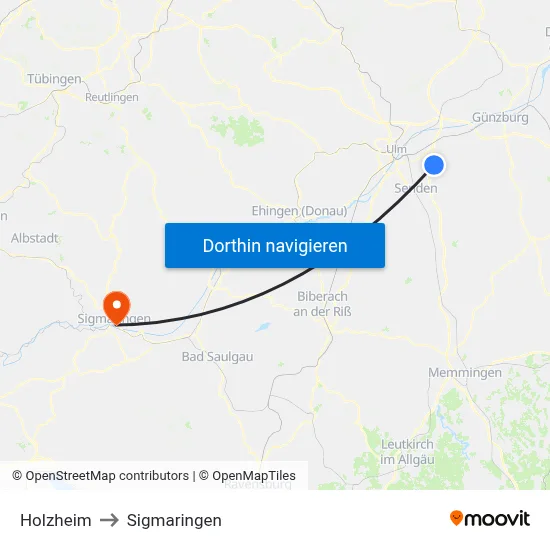 Holzheim to Sigmaringen map